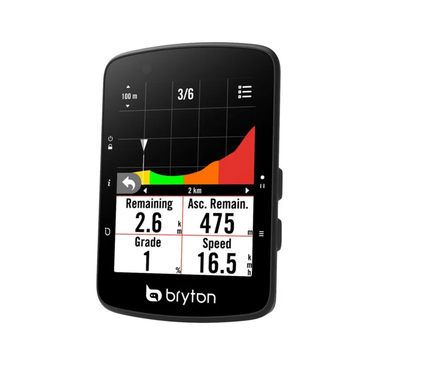 Bryton Radar 650E fietscomputer voorkant Scherm klimmen